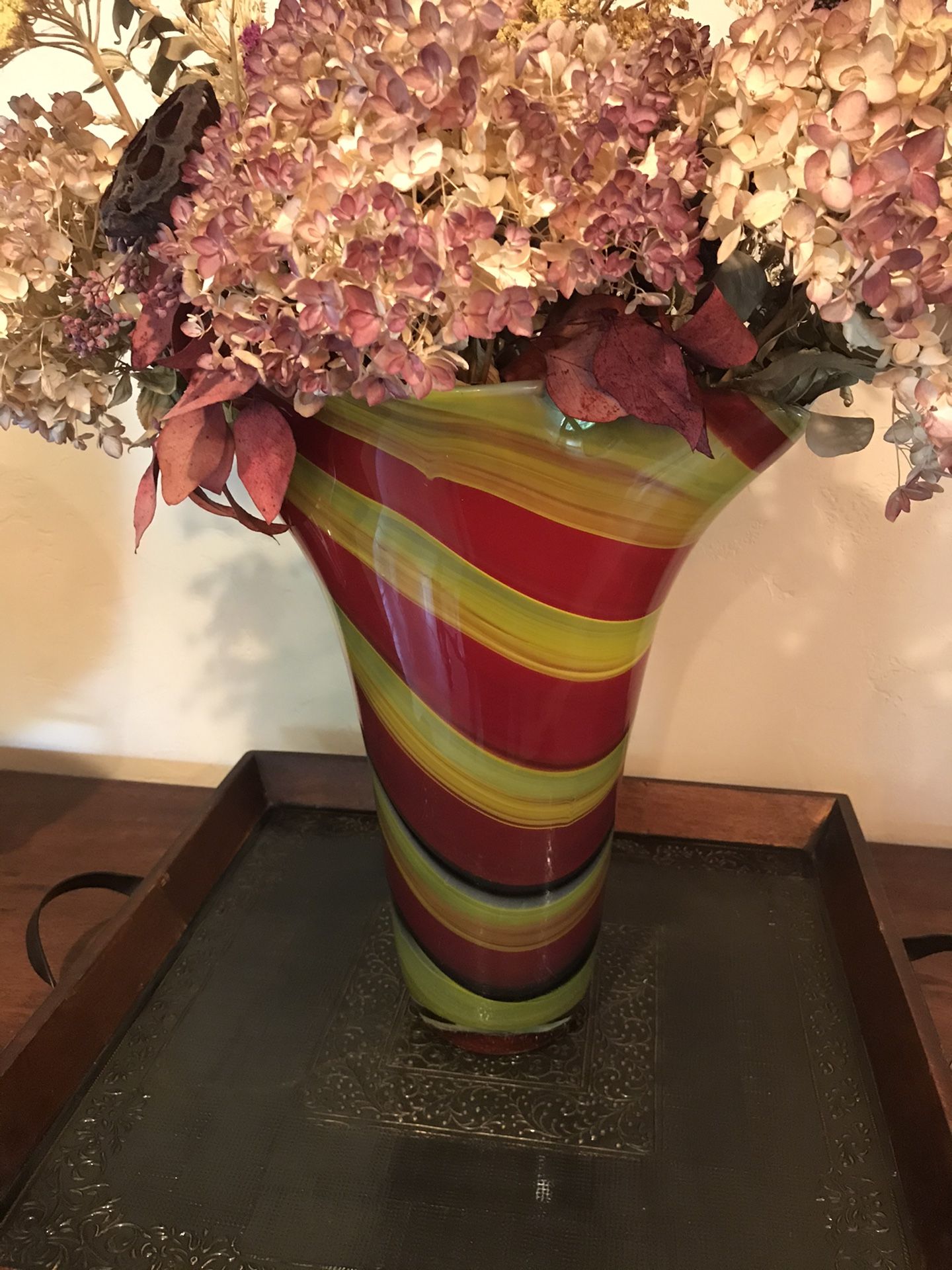 Beautiful, large, hand blown glass vase