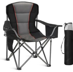 Heavy Duty Foldable Outdoor Chair, Camp Chair with Cup Holder and Cooler Bag Support 450 LBS, Black…