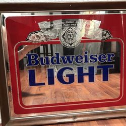 Vintage Budweiser Light Beer Bar Mirror