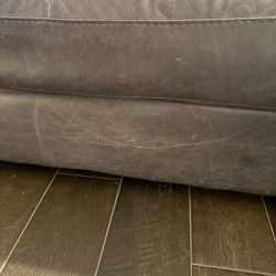 Gray Italian Leather Ottoman 
