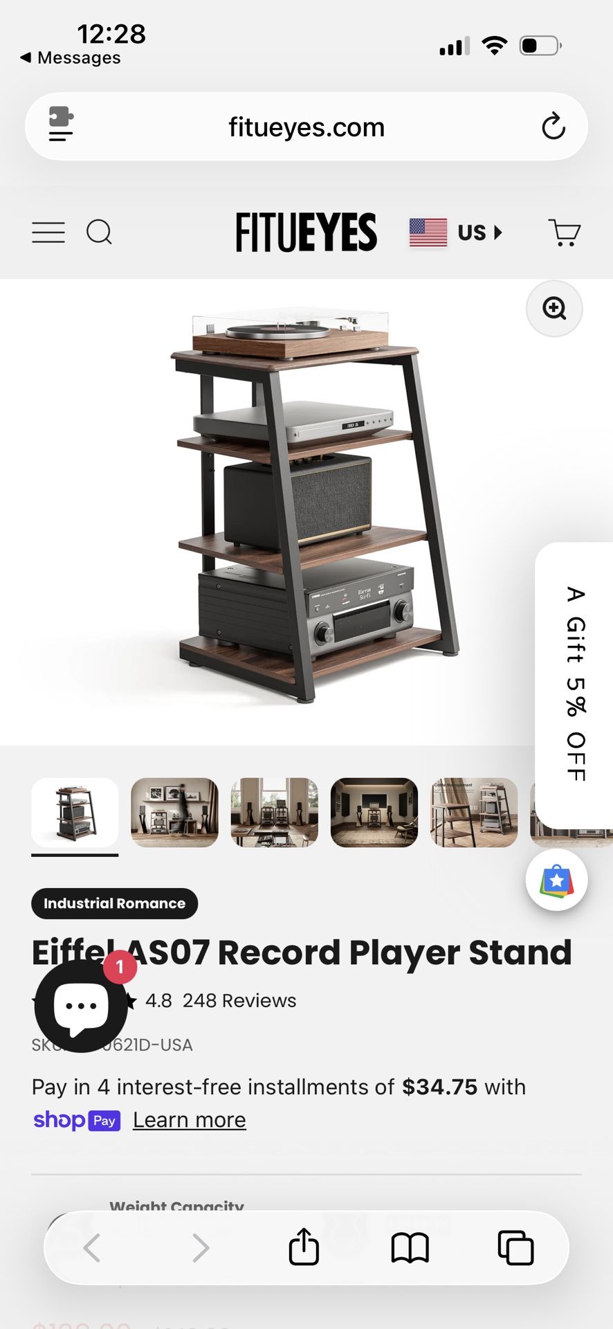 Eiffel AS07 Record Player Stand Brand New In Box