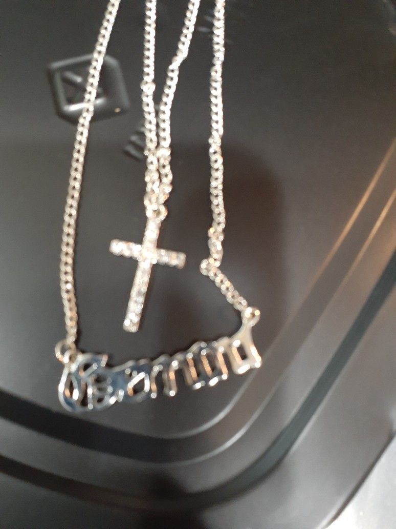 Gemini Silver Color Double Necklace With Cross