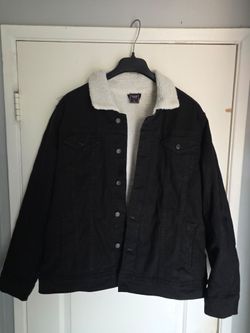 Men's denim jacket stretch black trucker Sherpa large