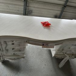 Acme Versailles 7-Drawer Wood Vanity Desk in Bone and White