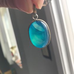 Aqua Agate Cabochon Silver Pendant Stamped 925