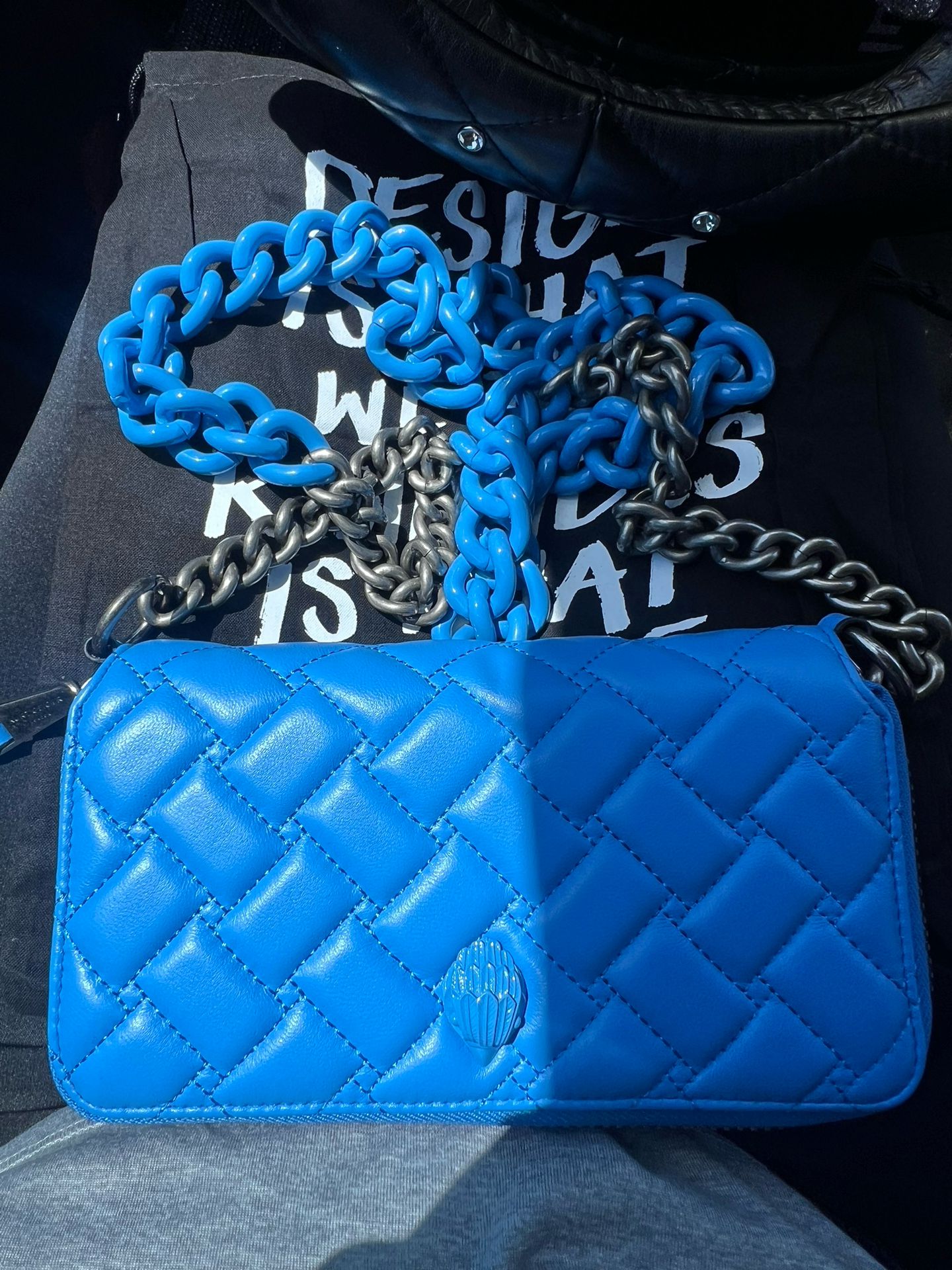 Kensington Drench Long Flap Blue Quilted Leather Wallet On Chain Crossbody Bag