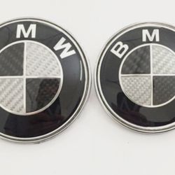 3 Pieces BMW Carbon Fibre Badges 1x82mm & 1x74mm &1*45mmblack white logo boot bonnet