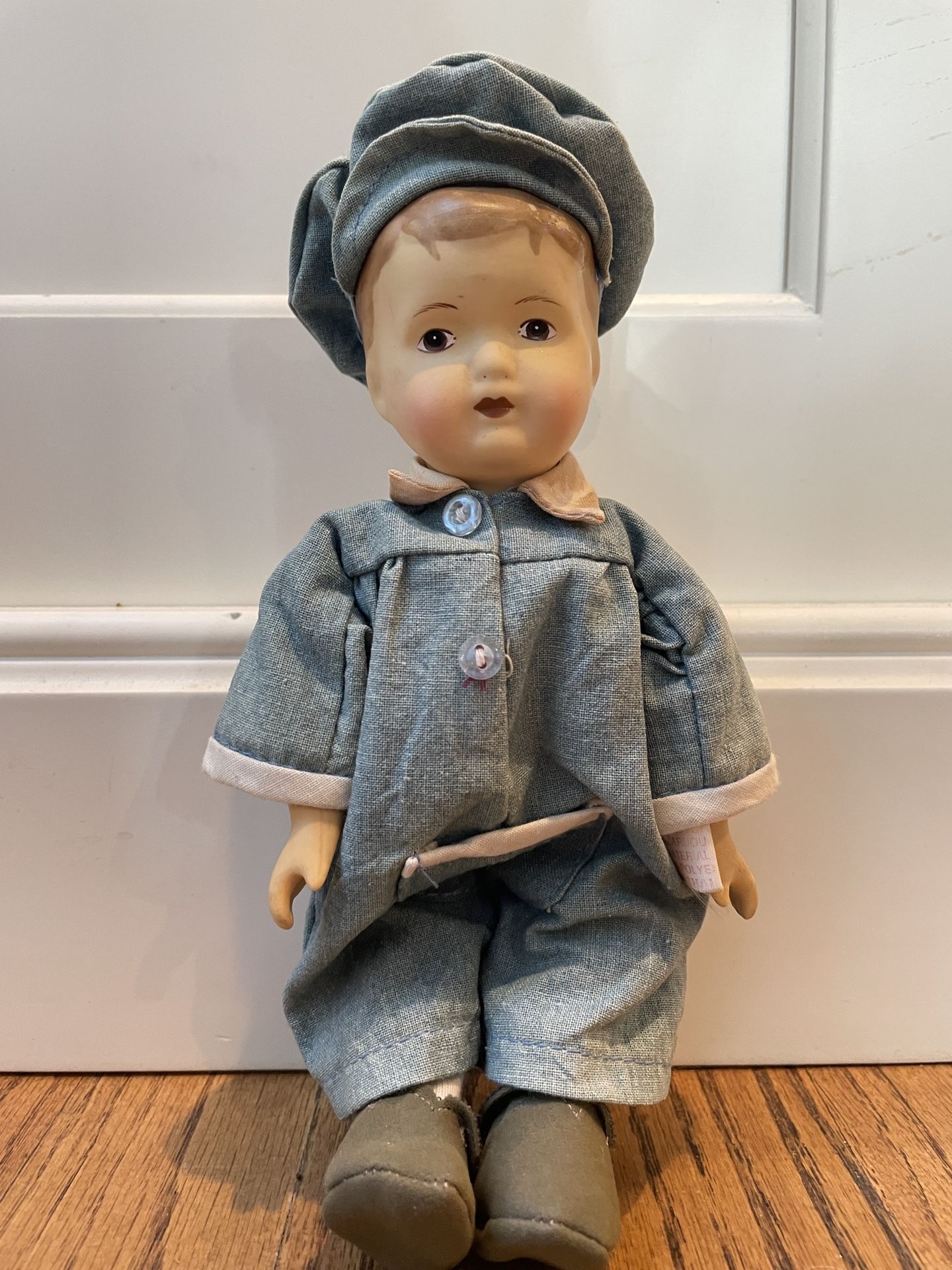 Vintage Bisque 8.5" Boy Doll Made In Thailand- Cloth Body Porcelain Limbs- RARE This vintage 8.5" porcelain-limbed, cloth-bodied boy doll from Thail