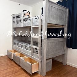 Twin Bunk Bed With Mattress And Drawers 