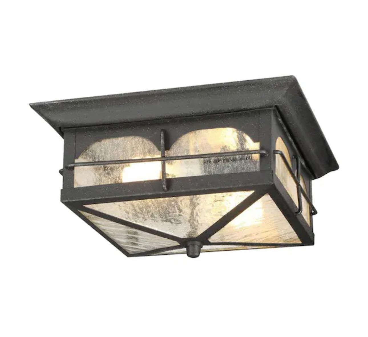 Brimfield 11 in. Aged Iron Weather Resistant Outdoor Ceiling Light Flush Mount 2-Light with Clear Seedy Glass Shade