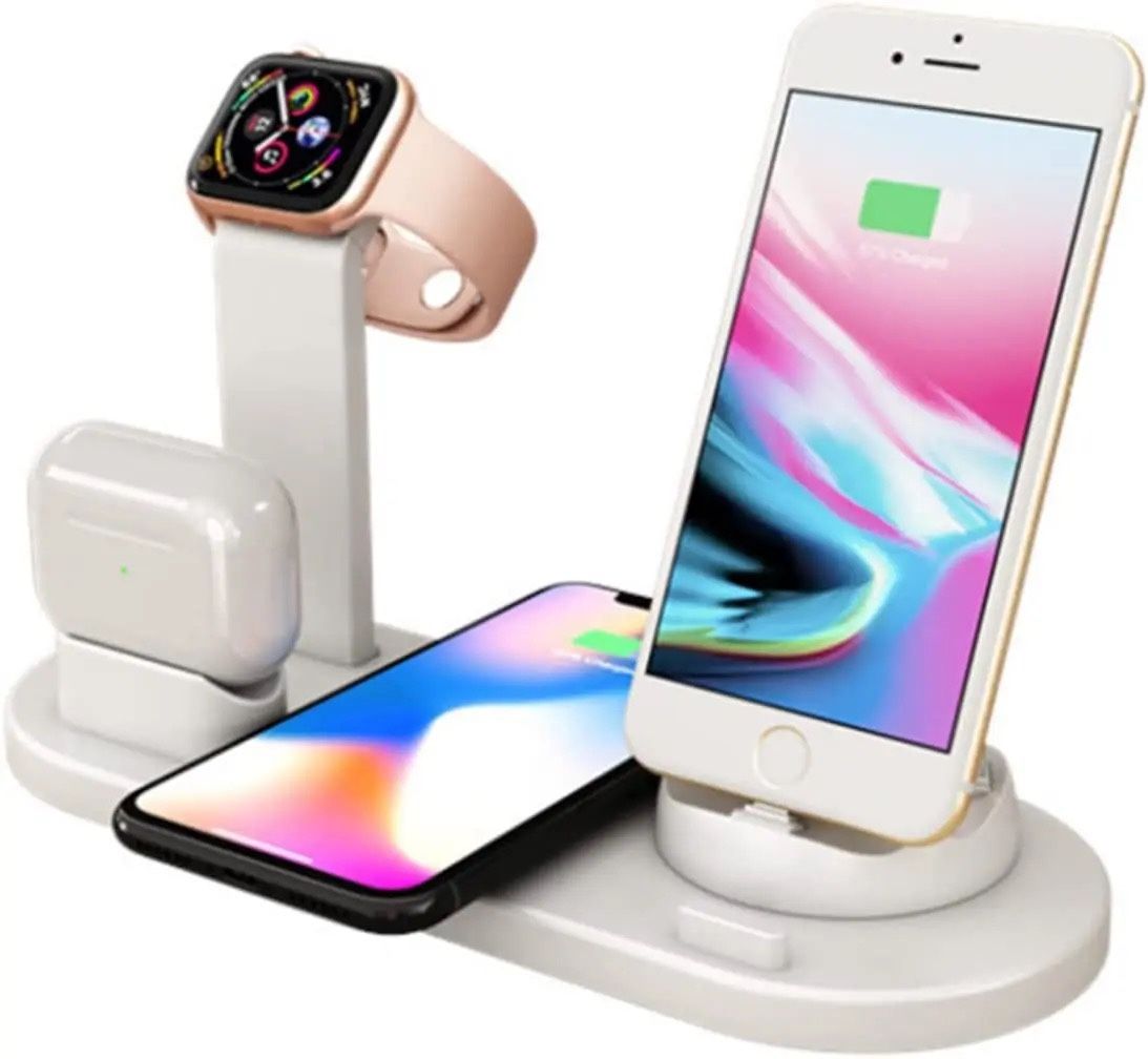 6 in 1 Charger Station - Wireless Charging Station - Phone Charging Station - for iPhone, iWatch, Airpods and Smartphones (white)