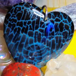 THIS BEAUTY HAS SOME WEIGHT TO IT, GORGEOUS DEEP BLUE DRAGON'S VEIN GEM HEART. IF I HAD MY CHOICE I WOULD GO WITH IT 20 OR 22" CH. NO EXTRA CHARGE.