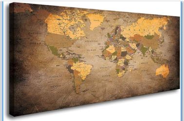 Vintage World Map Canvas Wall Art Stretched Canvas Political