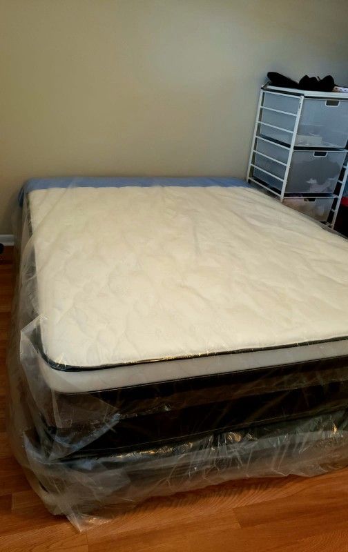 NEW QUEEN PILLOW TOP MATTRESS AND BOX SPRING - 2PCS