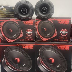 New!! DS18 (2) 4x6 Mid Range Speakers, (2) 6 1/2 Mid Range Speakers, & (2) Bullet Tweeters. Great Package Deal For Only $190!!