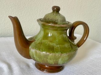 Vintage/MCM Evangeline Pottery Green & Brown Drip Glaze Teapot