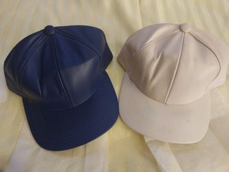 REDUCED - Set of  Genuine Leather Baseball Ball Cap Adjustable - Navy & Beige 