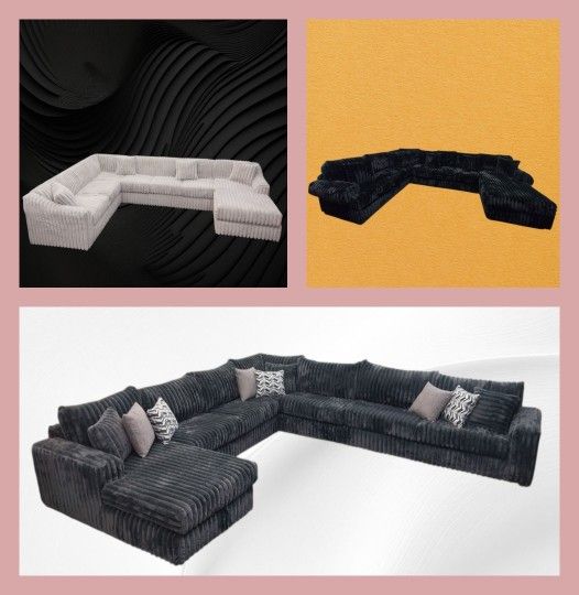 BRAND NEW  11x11ft And 6x13x6ft SECTIONAL SOFA CHAISE, Cordoroy GUNMENTAL FABRIC, CUSTOM MADE AVAILABLE 