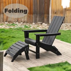 Folding Adirondack Chair with Ottoman HDPE All Weather Outdoor Foldable Adirondack Patio Chair, New In Box