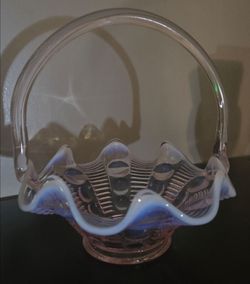 VINTAGE PINK GLASS BASKET