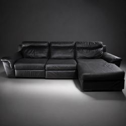 Black Leather Power Reclining Sectional with Chaise