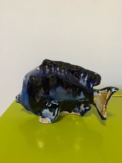 Blue ceramic  fish figurine art