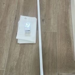 Adjustable Tension Shower Curtain Rod, Shower Curtain, & Easy Glide Curtain Hooks Set (White)