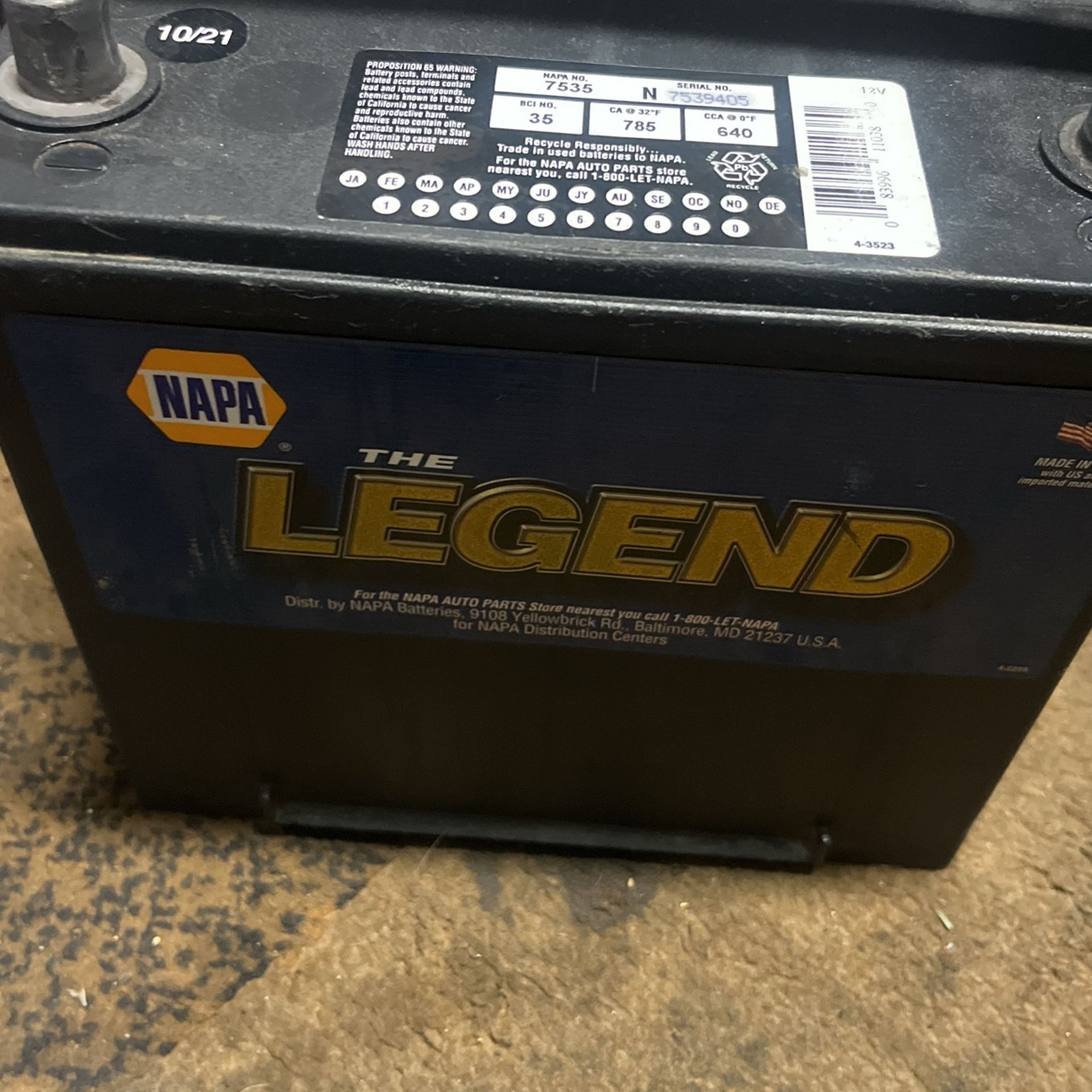 Brand New NAPA The Legend Professional Battery BCI No. 35 550 CCA