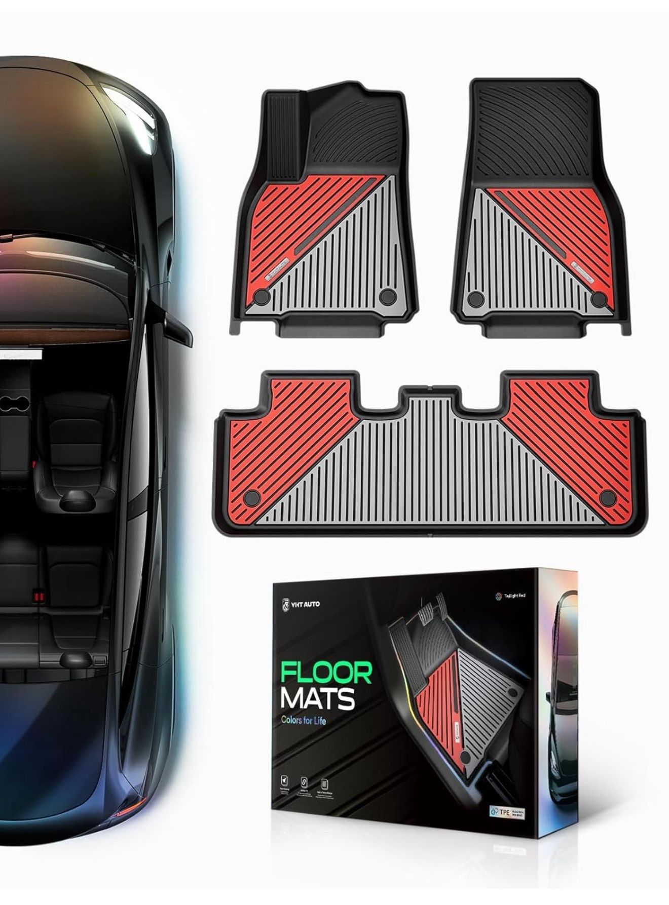 Upgrade Twilight Red Car Floor Mats Fit Tesla Model Y Juniper 2025 2024 2023 2022 2021 2020 TPE Dual-Tone All Weather Car Mats, Custom Fit Model Y Int