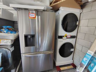 Combo Special Electric stacked washer dryer and 36" Refrigerator all new