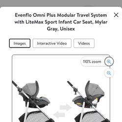 Evenflo Mylar Gray Omni Plus Modular Travel System with LiteMax Sport Rear-Facing Infant