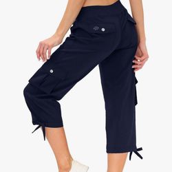 MoFiz Women's Cargo Capris Hiking Pants Lightweight Quick Dry Outdoor Athletic Travel Casual Loose Comfy Cute Pockets