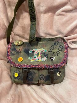 Green graffiti Chanel on the pavement runaway 2015 cross body bag