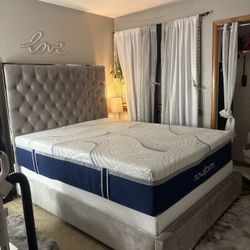 Queen Bed Frame – $1,280 Retail – Like New (Gray Velvet)
