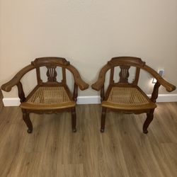 Vintage Lyre Back Cane Seat Arm Chairs