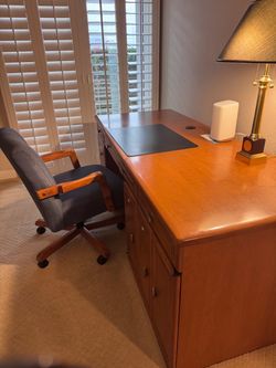 Large Wooden Executive Desk with Drawers
