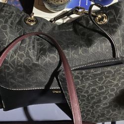 NEW CALVIN KLEIN Black Bag Set with Detachable Shoulder Strap