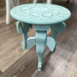Small Elephant, Stool, Solid, Wood Hand Carved. Seafoam green.