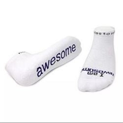 Notes To Self "I Am Awesome" White Socks 5-7 Kids XS