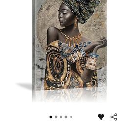 African American Wall Art- Elegant Black Woman Minimalist Wall Decor- Abstract Black Art Painting Canvas Prints for Living Room Bathroom Home Decorati
