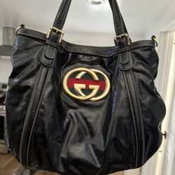 Gucci Black Dialux Leather Britt Tote Bag
