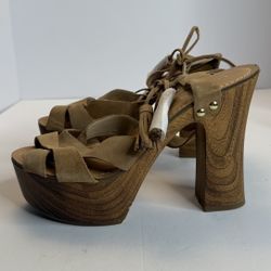 Guess Women’s Suede Platform Heels Size 10M Brown Lace Up Sandals