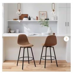 Adenmore Swivel Counter Stool with Brown Faux Leather Upholstery and Black Metal Frame (Set of 2)