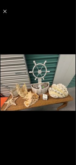 Coastal Beach Decor Lot – Nautical Home Decor – Shells, Coral & Ship Wheel