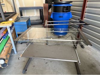2 Piece Glass Desk With Keyboard Drawer