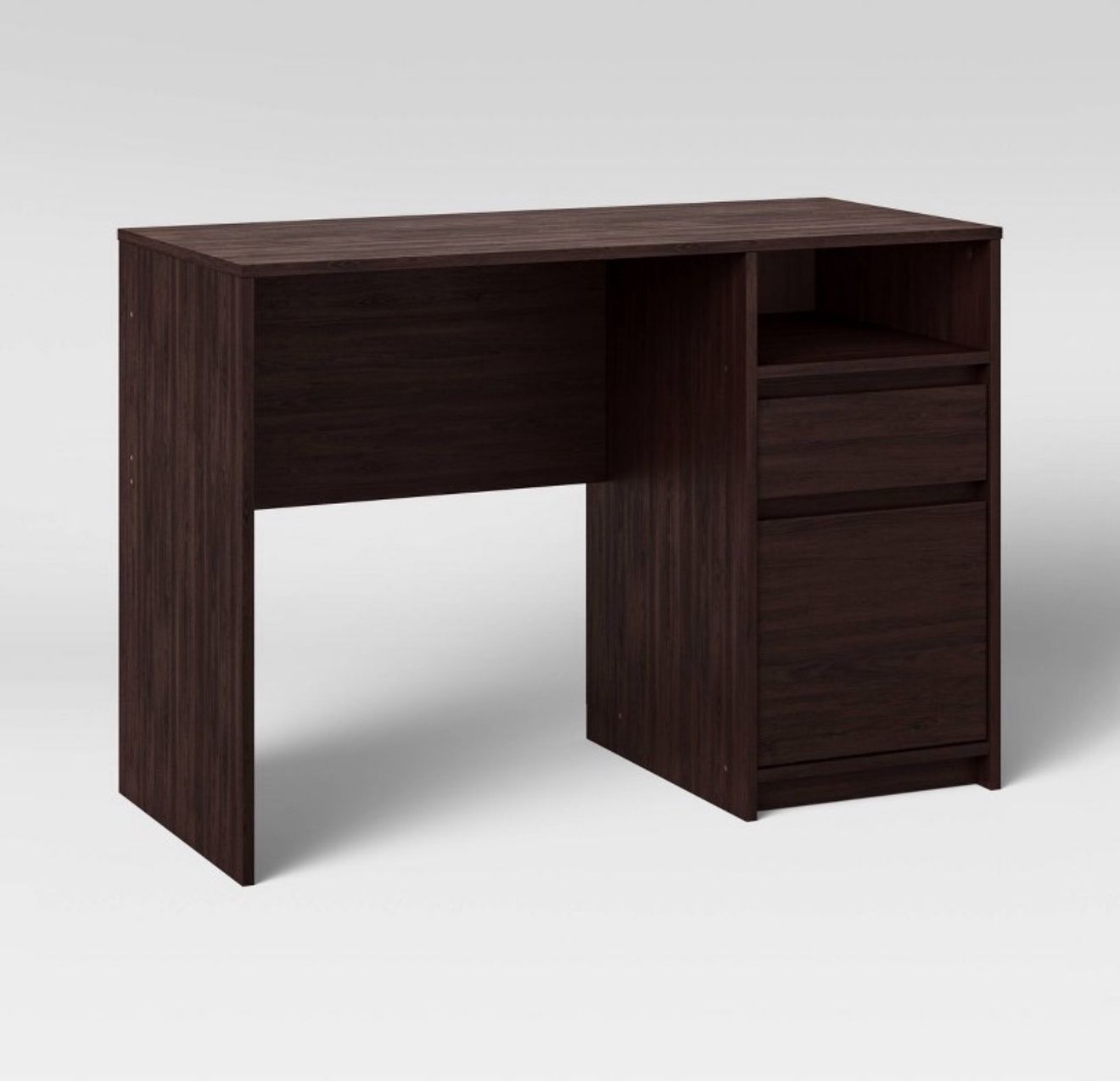 New Dorm Storage Desk Espresso - Room Essentials™: Home Office Computer Desk with Shelf & Metal Hardware