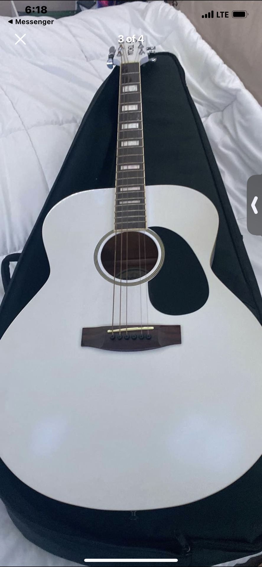 Beautiful White Acoustic Guitar With Case 