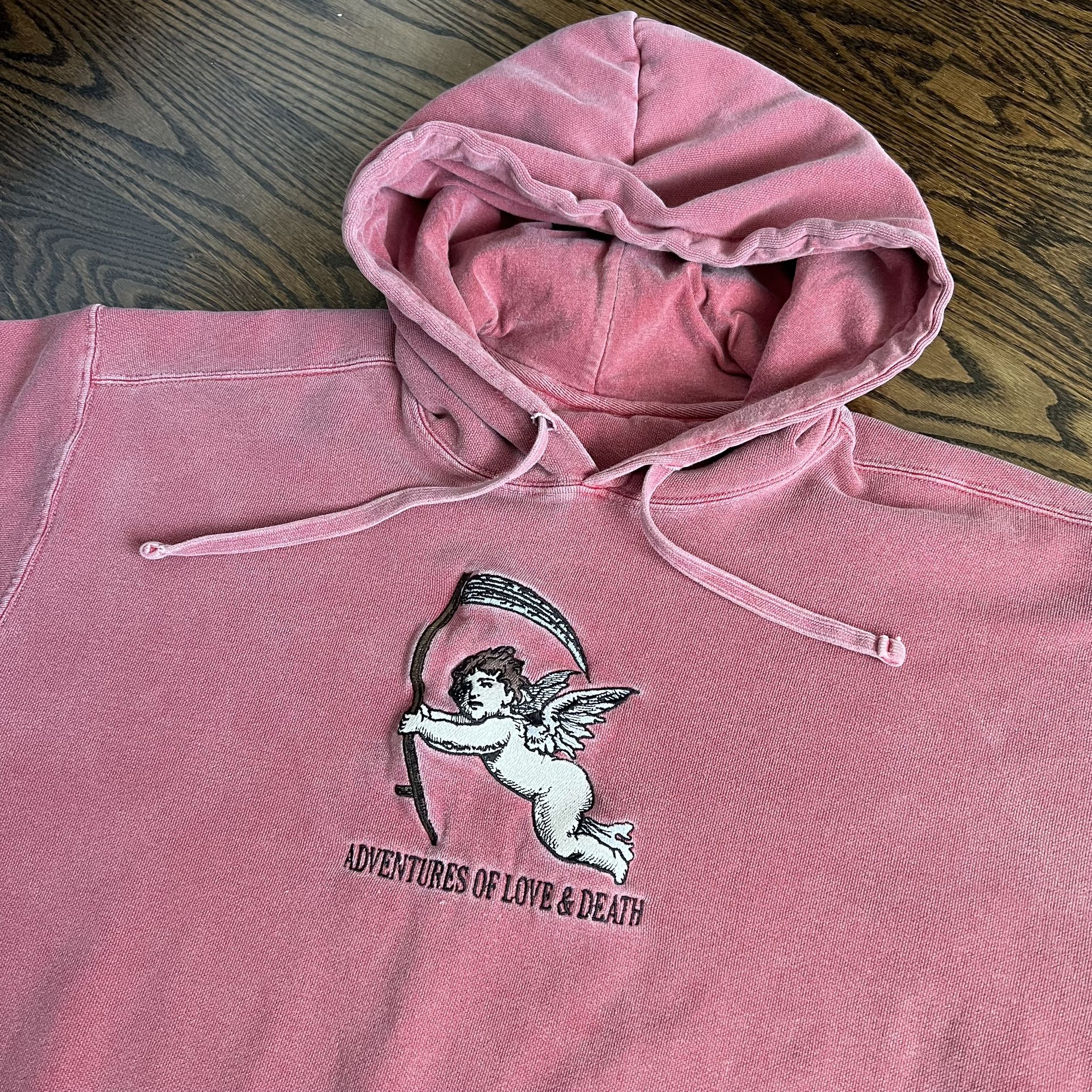 Vintage VTG Adventures of Love & Death Angel Stitched Logo Distressed Pullover Hoodie