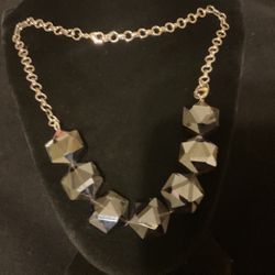 18” SilverTone Necklace With Large Amethyst Crystals,by Lia Sophia 