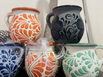 4 inch hand-painted Mexican clay mugs (jarritos de barro pintados a mano). $6 EACH OR 3x$15